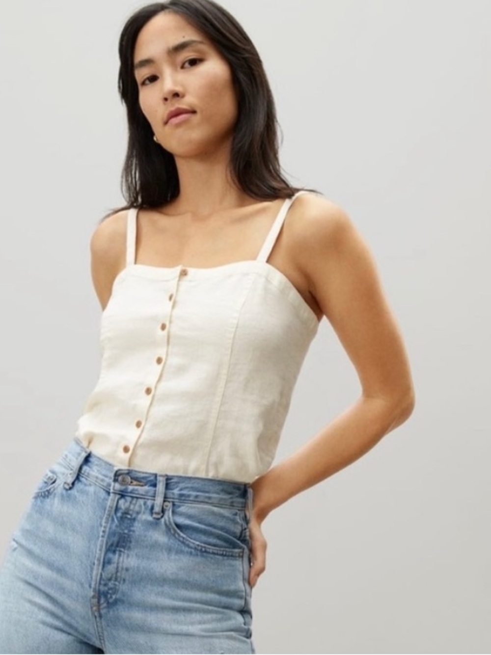 Everlane Linen Picnic Cream Camisole Top Cropped Size 0